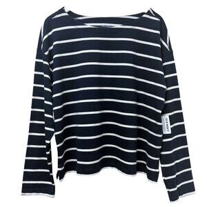 Old Navy Nautical Stripe Tee Womens Large Navy Blue Boat Neck Mariner Top NWT